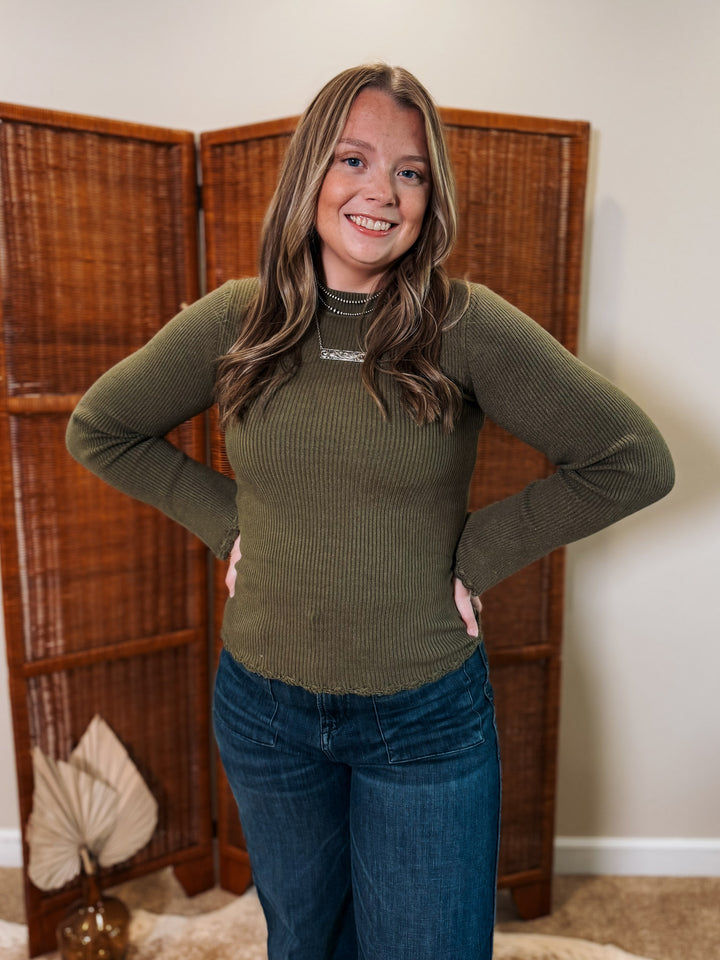 Ribbed Mock Neck: Olive