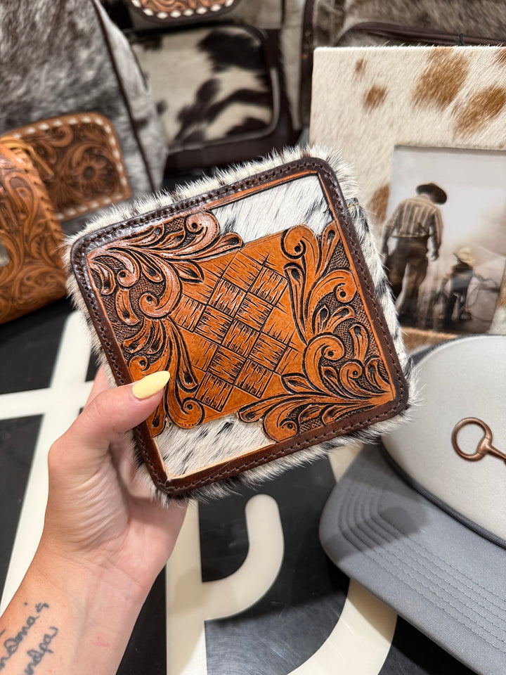 Cowhide & Tooled Leather Jewelry Box: Diamond Twist