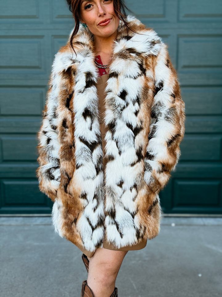 Malika Short Line Marled Faux Fur Coat