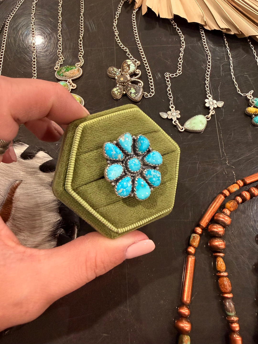 Blue Turquoise Adjustable Cluster Ring