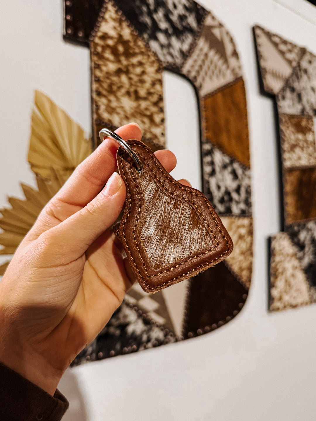 Cow Tag Cowhide Keychain