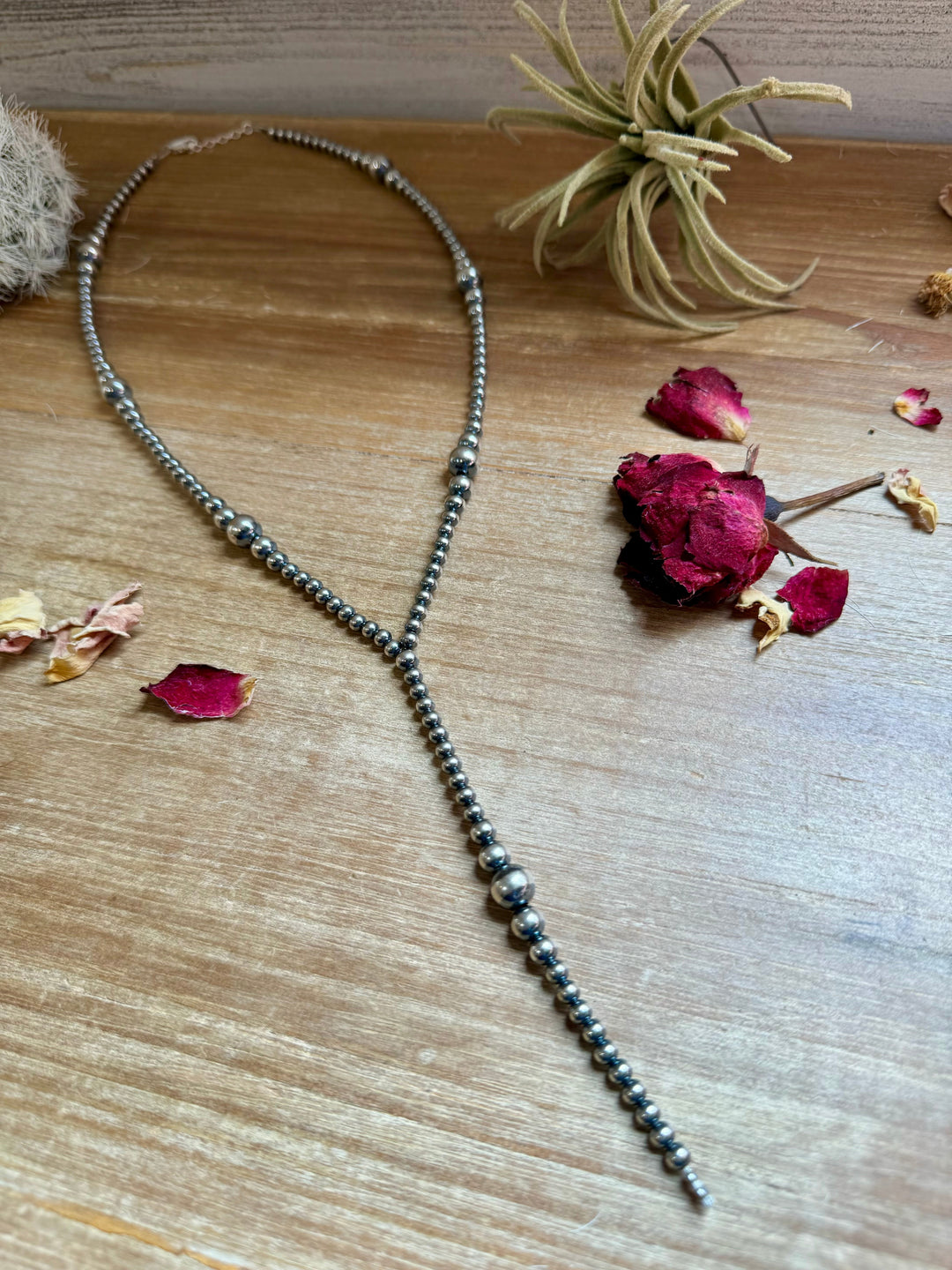 Graduated Sterling Silver Pearl Lariat Necklace