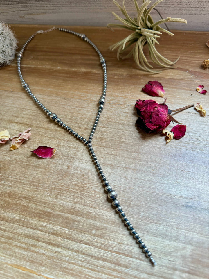 Graduated Sterling Silver Pearl Lariat Necklace