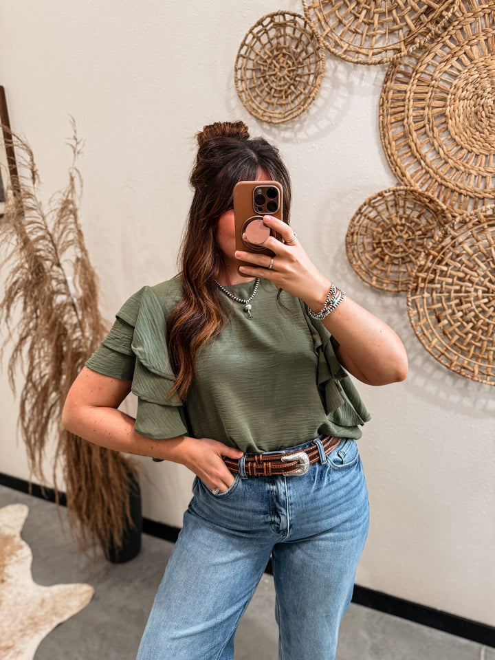 Sabrina Ruffle Blouse: Olive