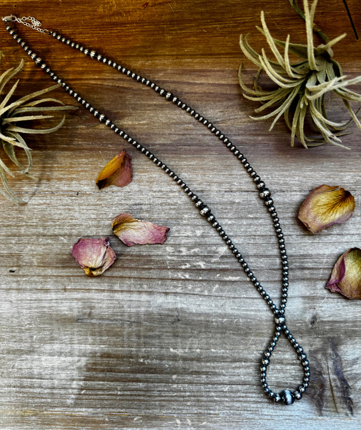 Silver Pearl Graduated Hoop Necklace - 23”