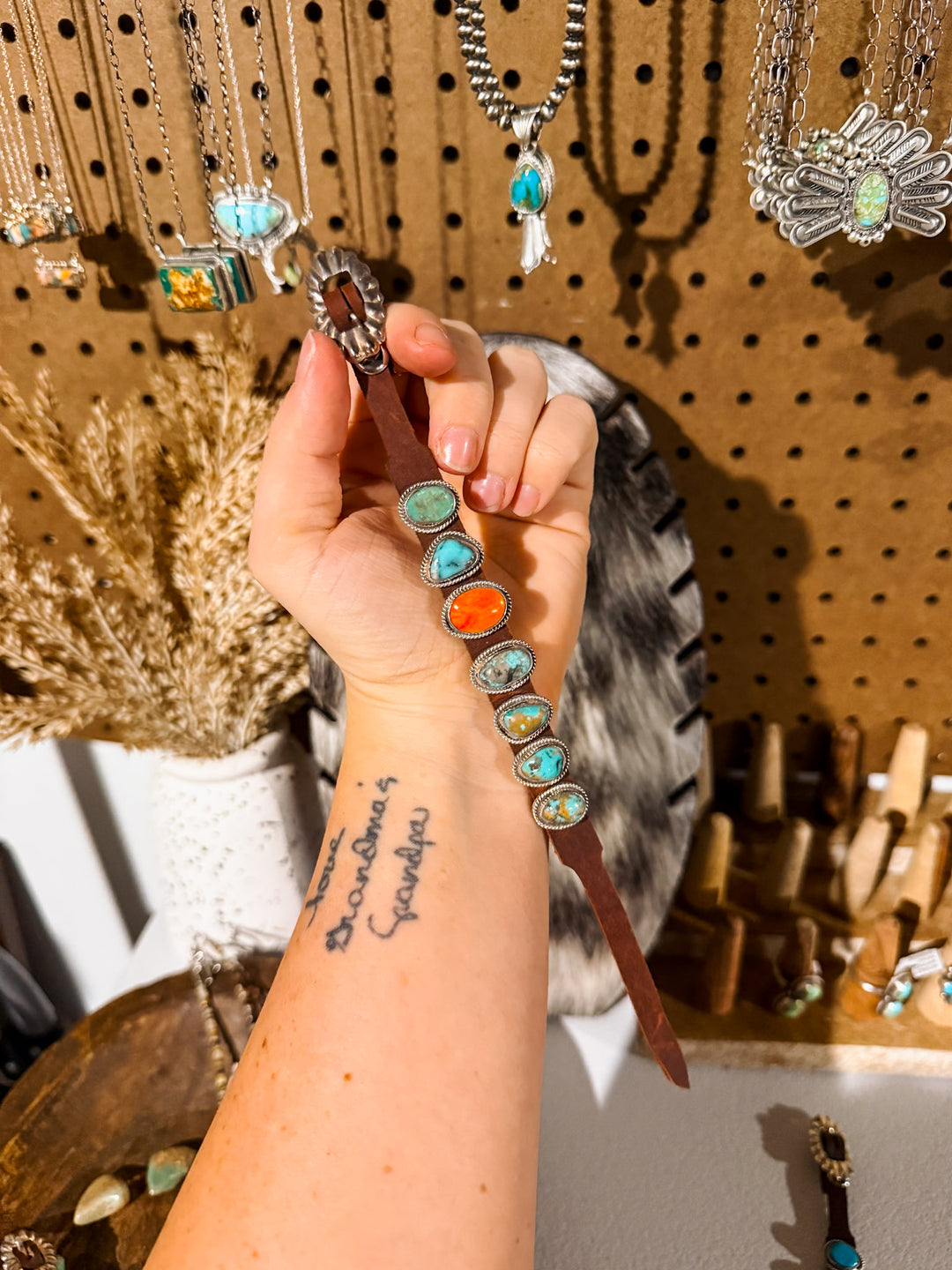 Turquoise Nugget Leather Charm Bracelet