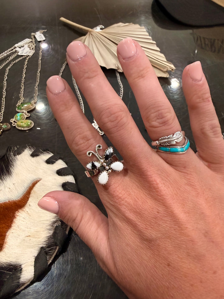 White Buffalo Butterfly Adjustable Ring