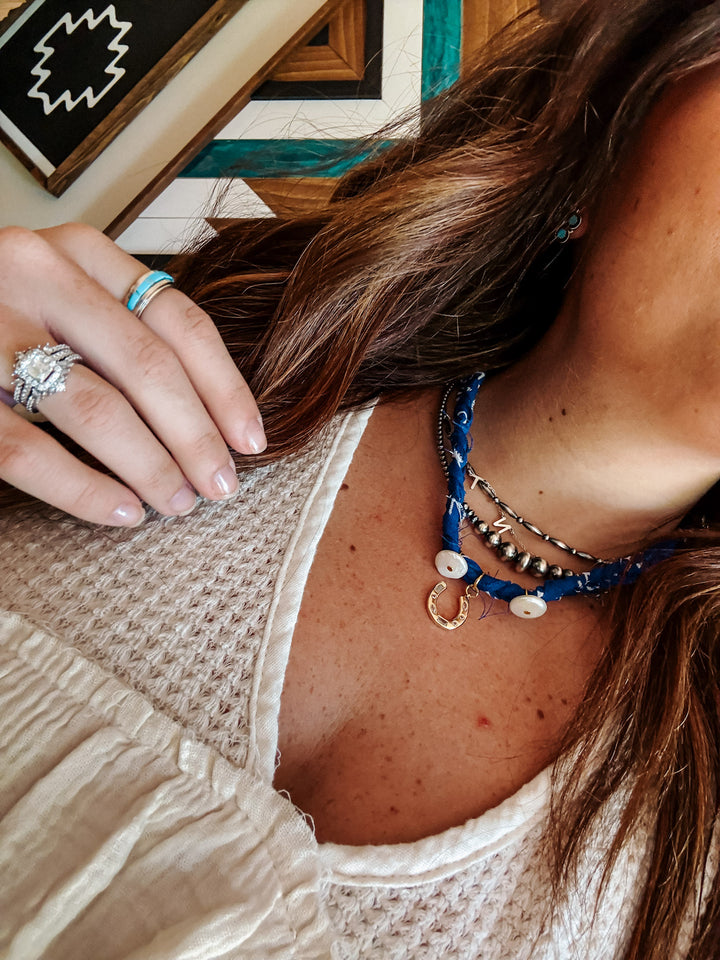 Horse Shoe Blue Bandana Necklace