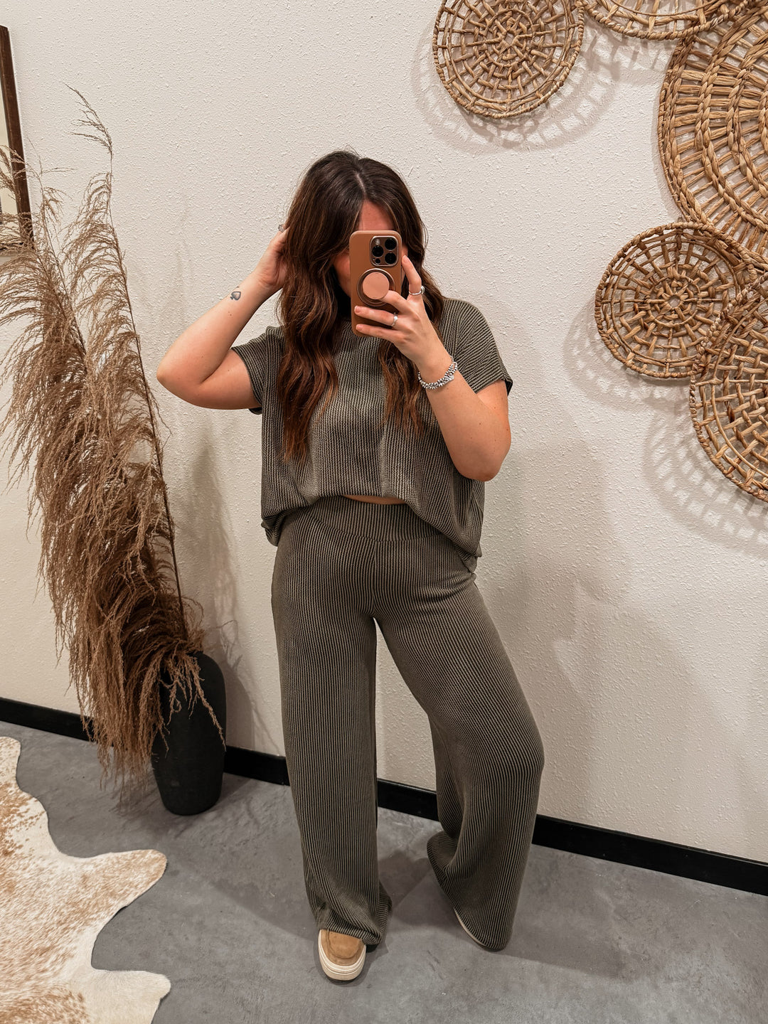 Carlee Ribbed Set: Dark Olive