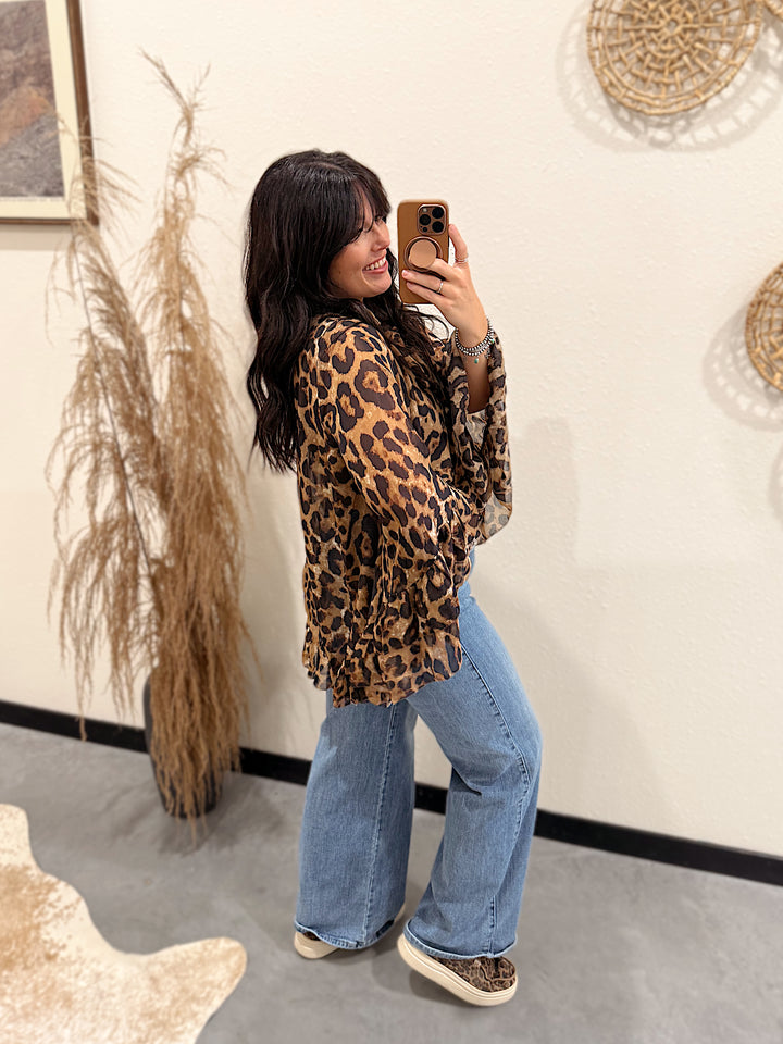 Saguaro Chiffon Top: Cheetah