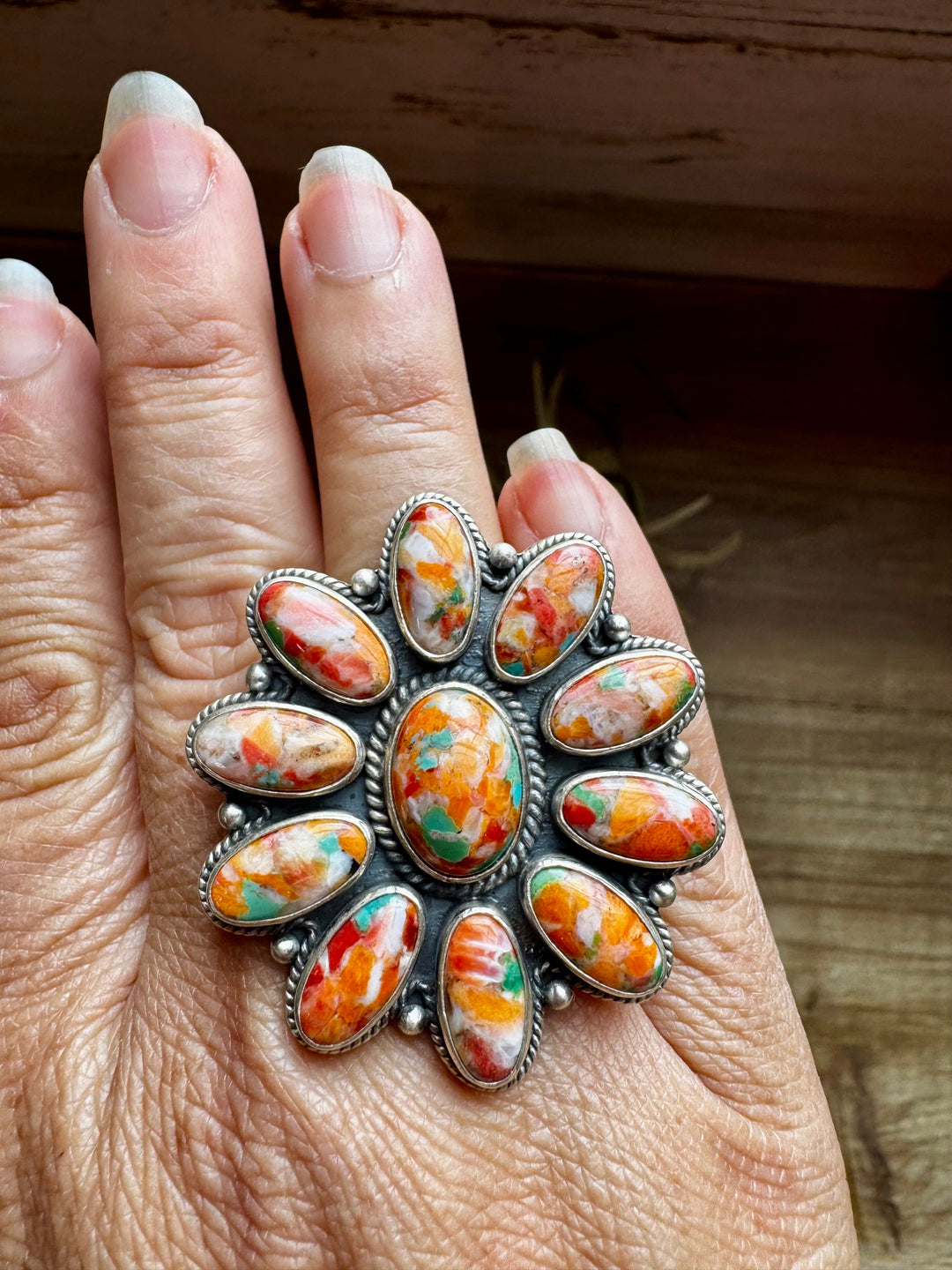 Mojave Spiny & Turquoise Flower Adjustable Ring