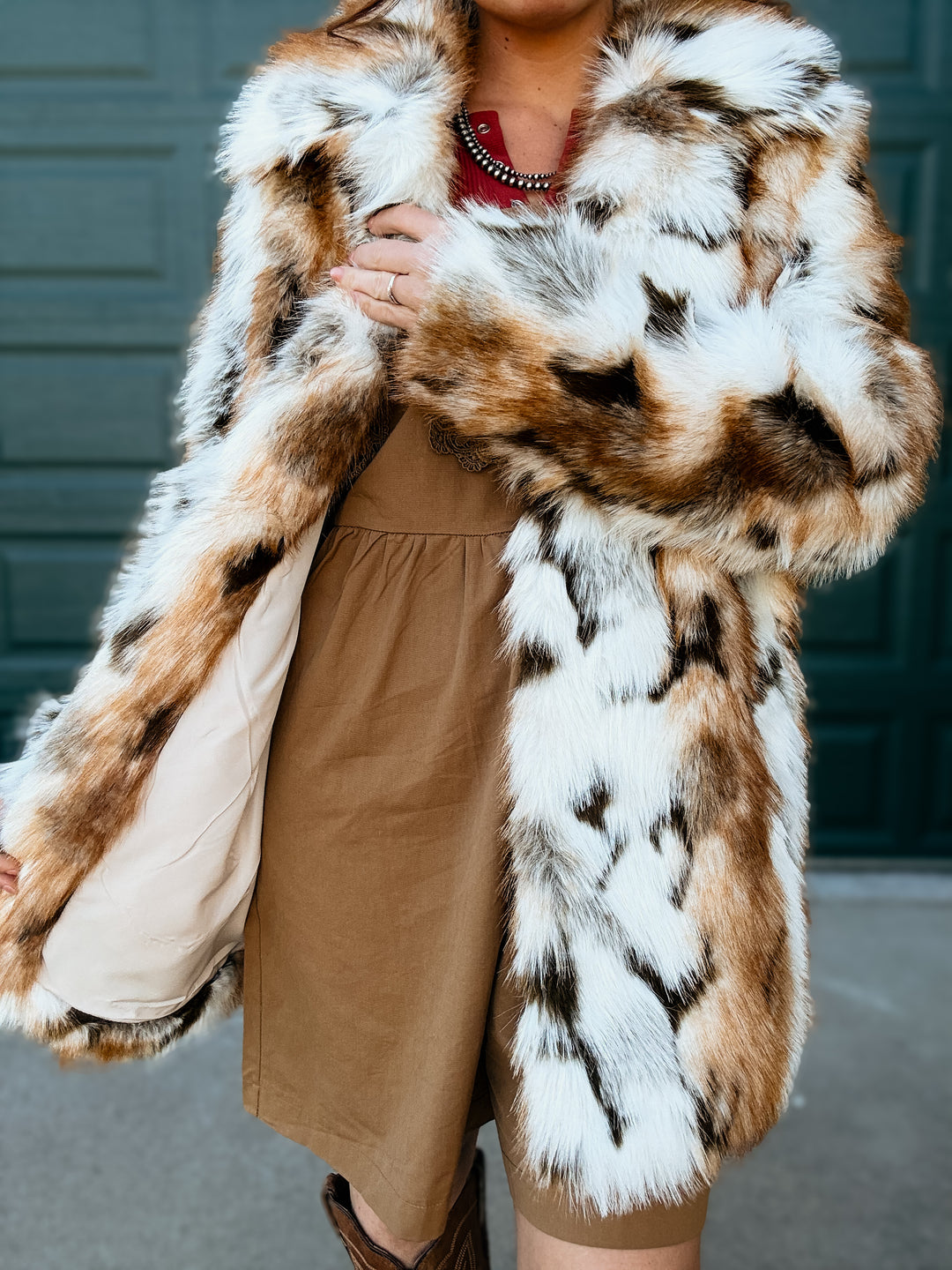 Malika Short Line Marled Faux Fur Coat