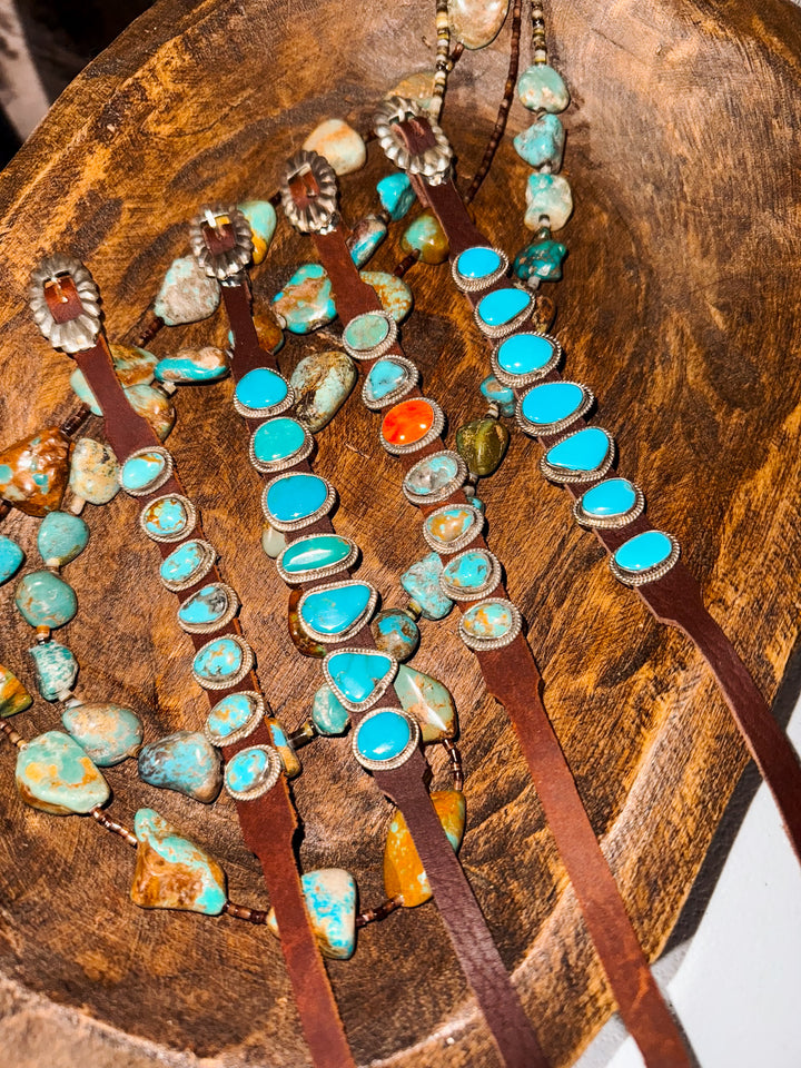 Turquoise Nugget Leather Charm Bracelet