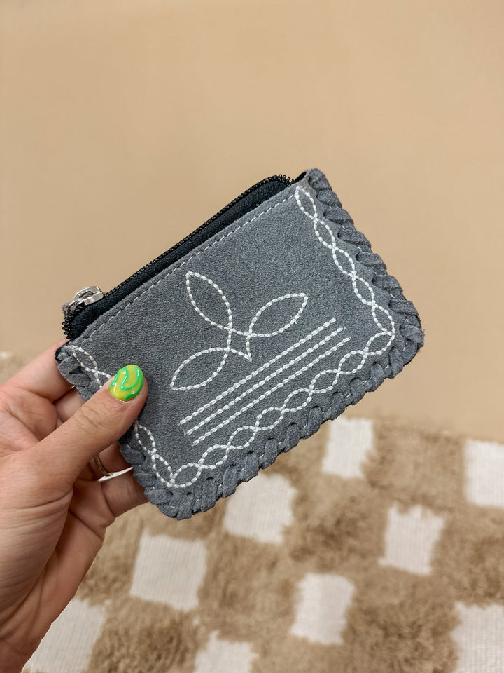 Boot Stitch Coin Purse: Grey