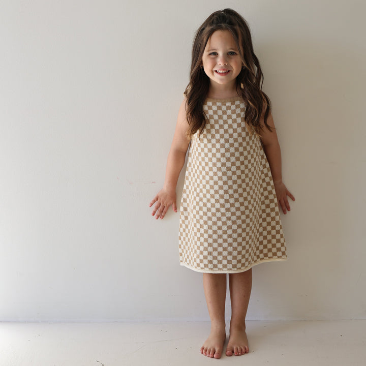 Knit Dress | Latte Check