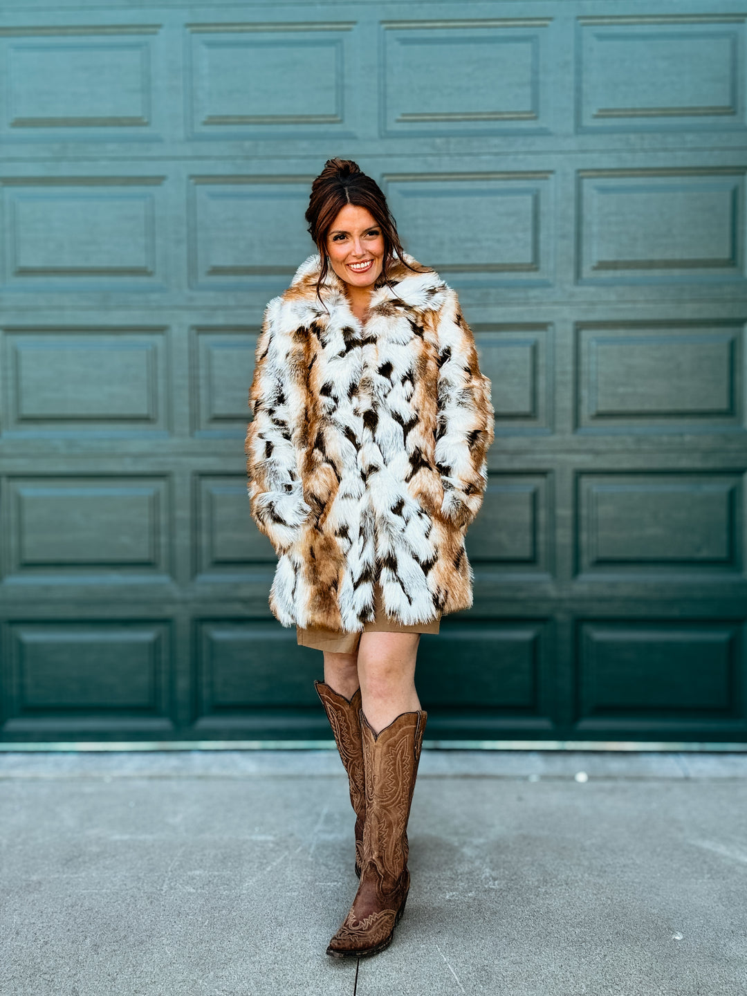 Malika Short Line Marled Faux Fur Coat