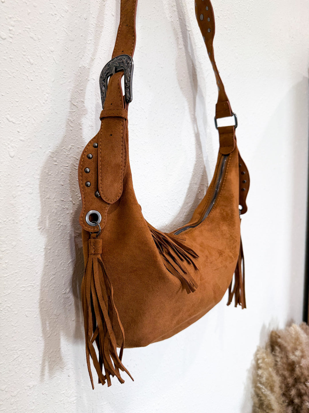Half Moon Fringe Buckle Hobo Bag
