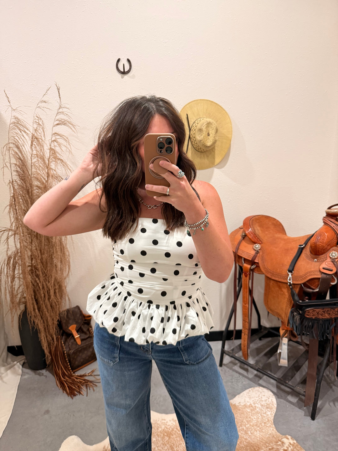 Polka Dot Peplum Top