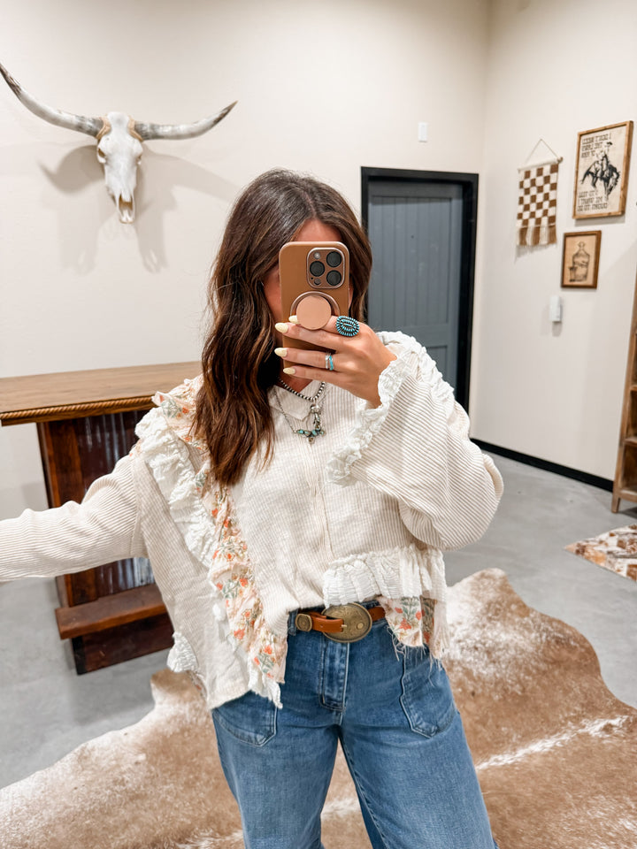 POL Floral Frill Knit Top