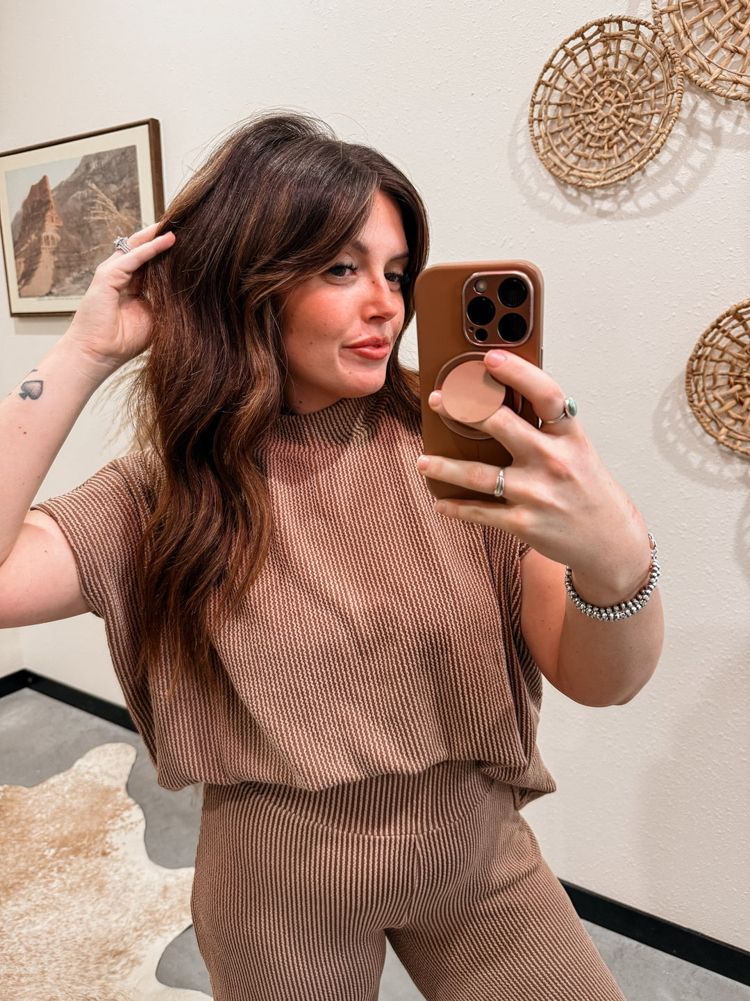 Carlee Ribbed Set: Brown