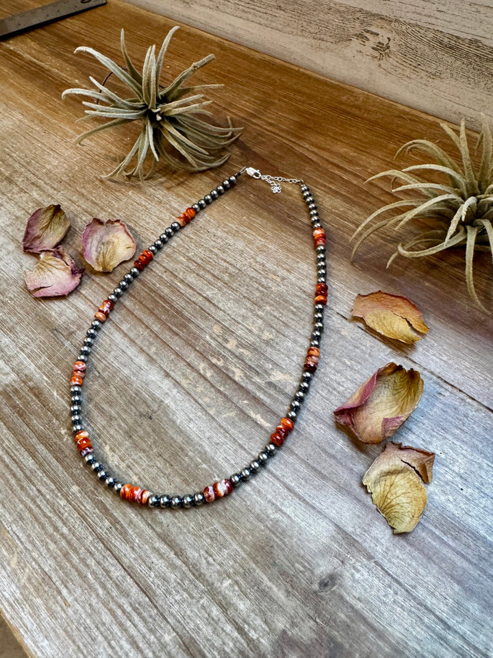 Spiny Oyster & Pearl Necklace - 5mm - 18”