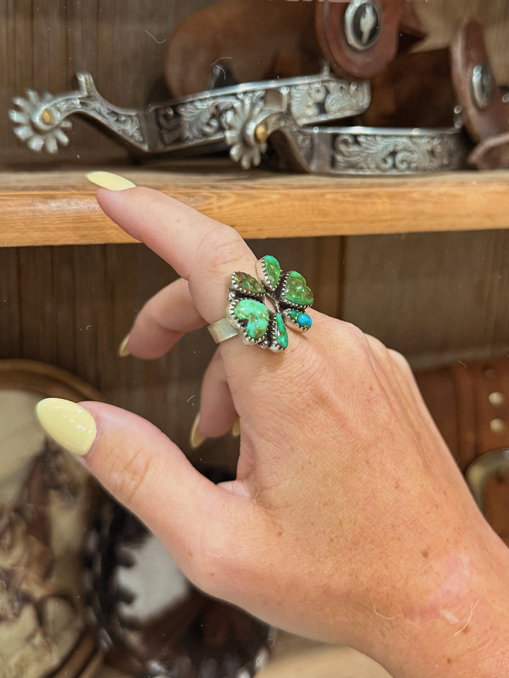 Heart Cluster Sonoran Gold Turquoise Ring - Adjustable