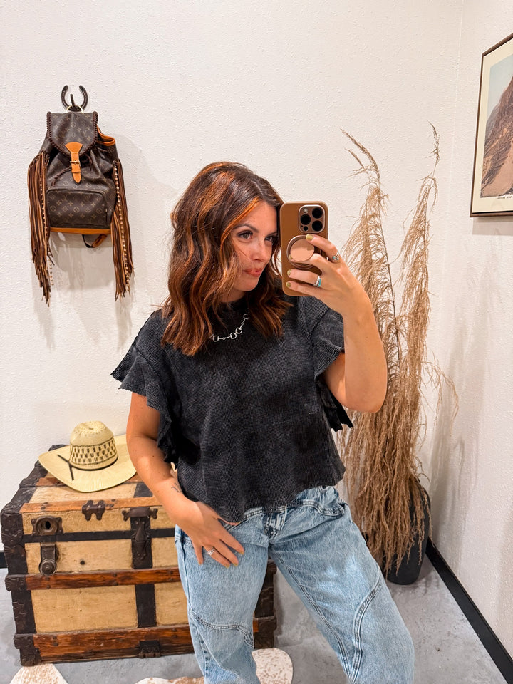 Charleston Waffle Knit Top: Black