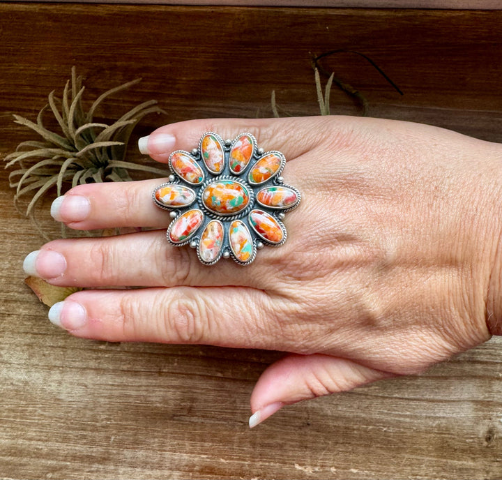 Mojave Spiny & Turquoise Flower Adjustable Ring