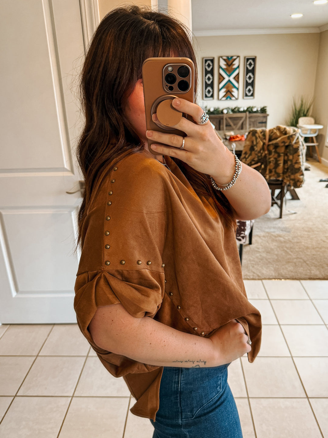 Suede & Stud Espresso Top