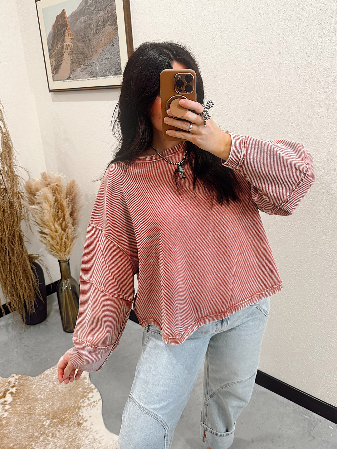 Addy Acid Wash Top: Winter Rose