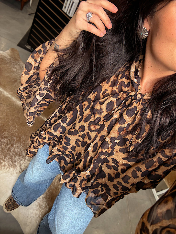 Saguaro Chiffon Top: Cheetah