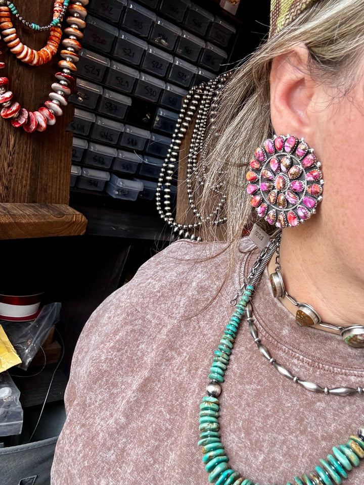 Pink Dahlia Cluster Earrings