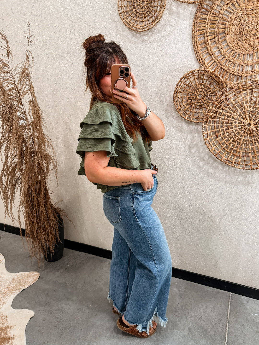 Sabrina Ruffle Blouse: Olive
