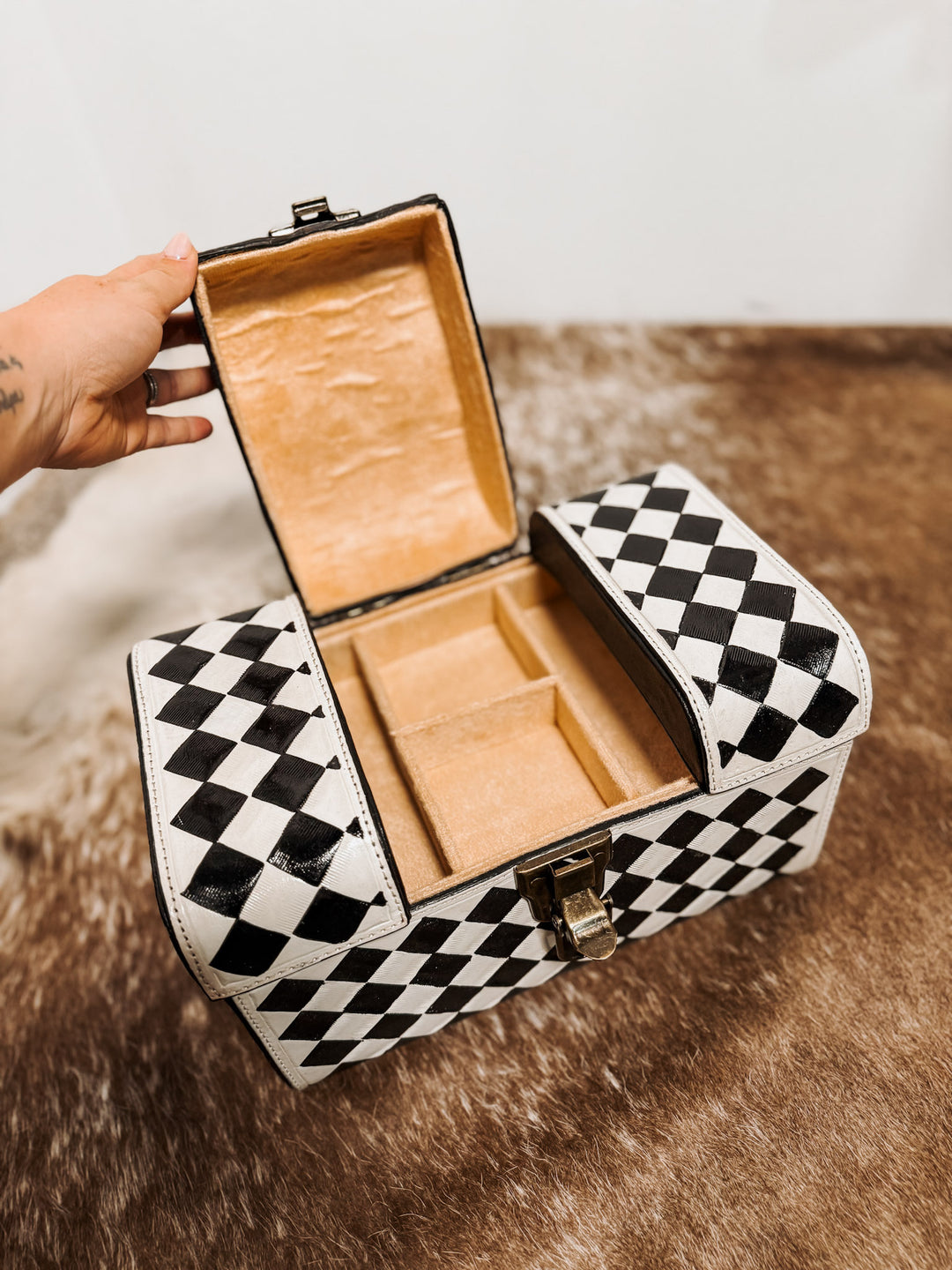 Checkered Leather Makeup Case