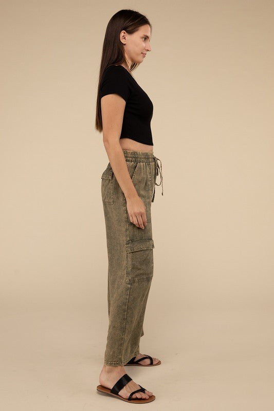 Washed Linen Cargo Pants