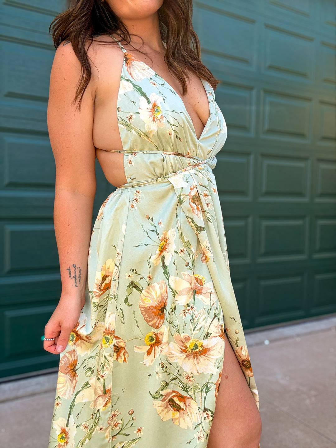 Sedona Backless Halter Maxi Dress: Sage
