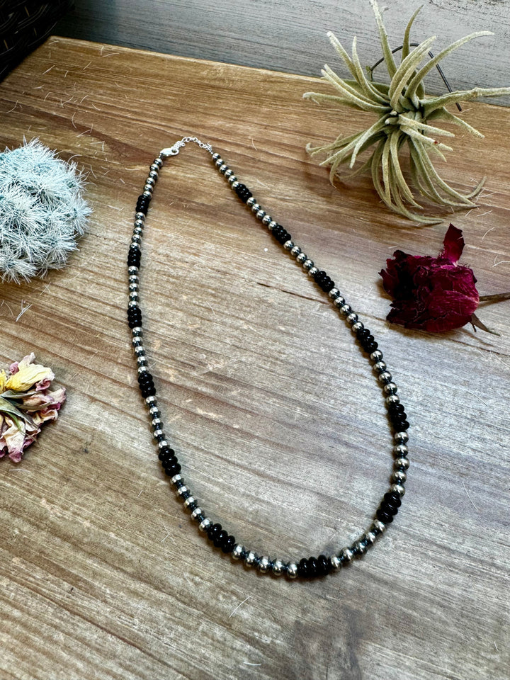 18" 5mm Sterling Silver Pearl & Black Onyx Necklace