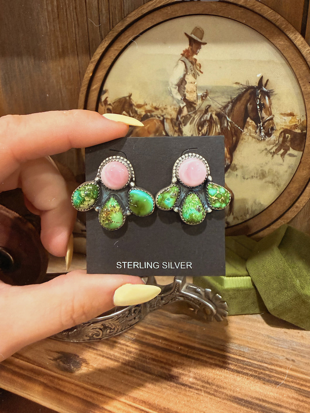 Sonoran Gold & Pink Conch Turquoise Cluster Earrings