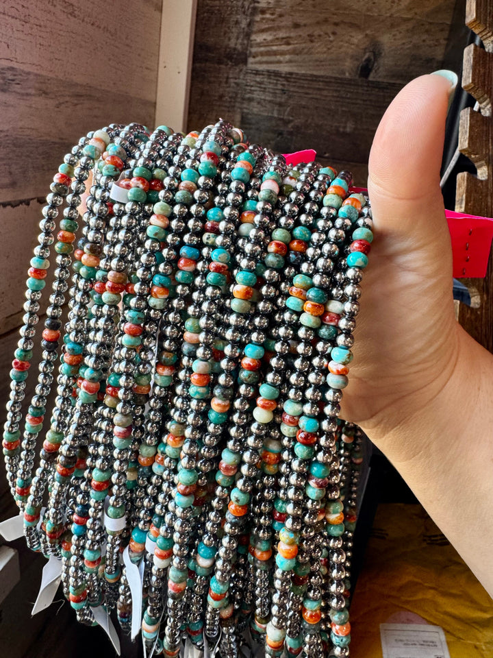 Turquoise & Spiny Oyster Necklace - 5mm - 18”