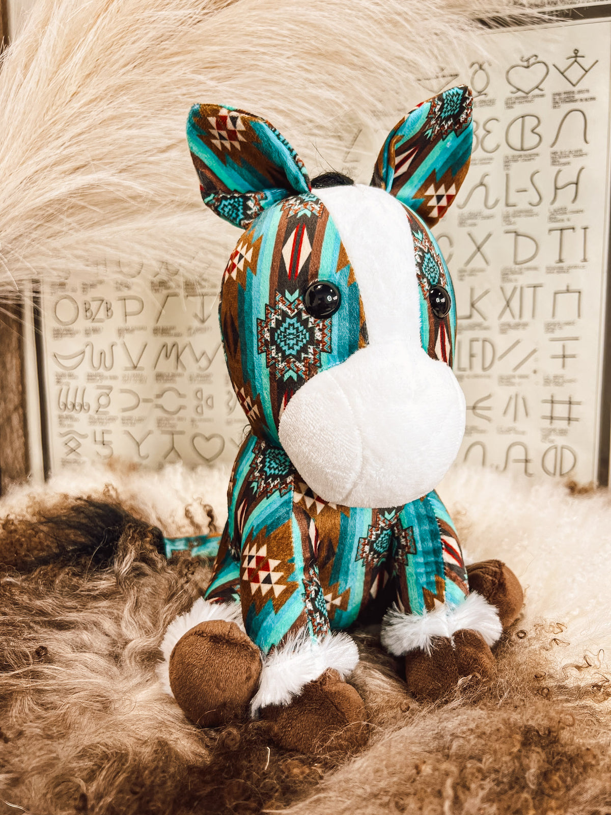 Small Horse Stuffy: Turquoise Aztec