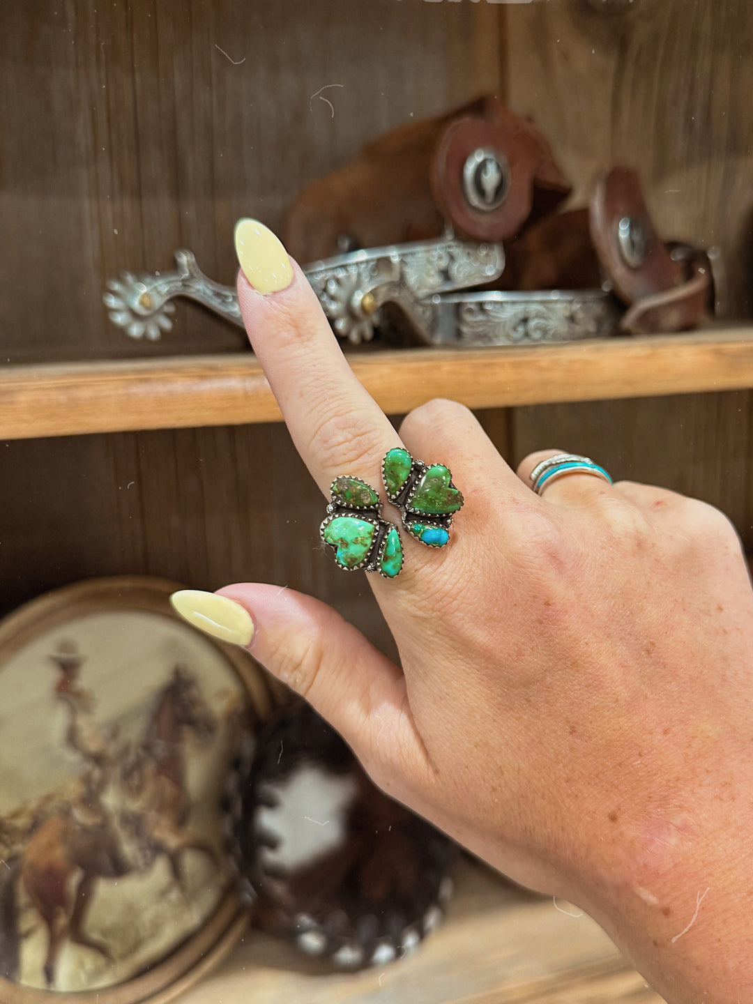 Heart Cluster Sonoran Gold Turquoise Ring - Adjustable