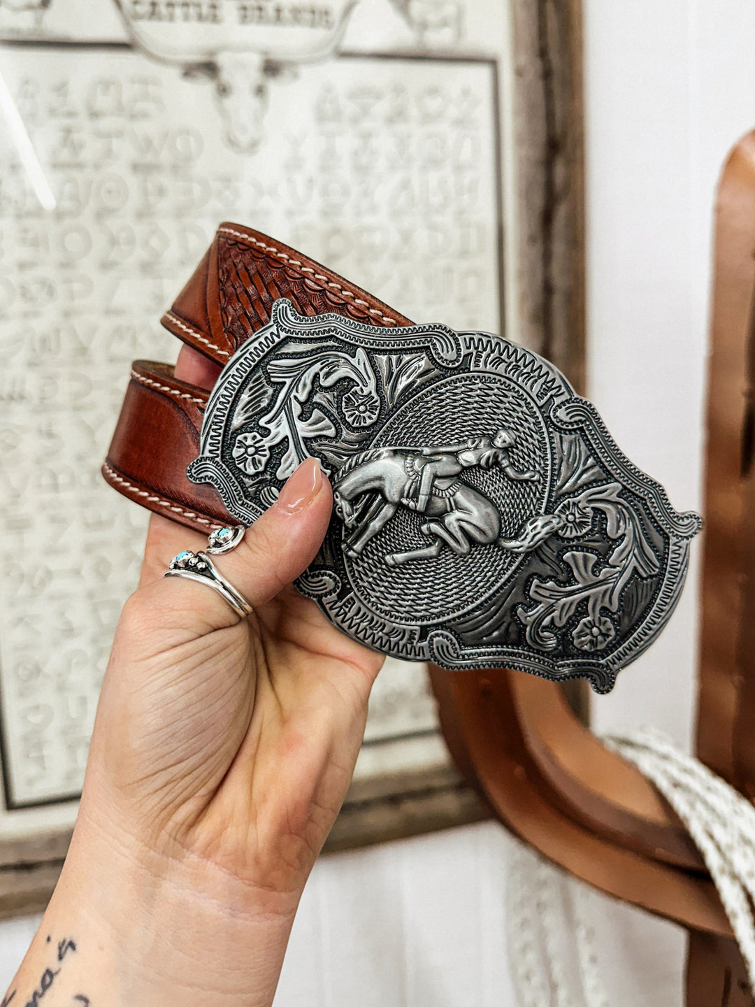 Bronc Buckle Leather Belt