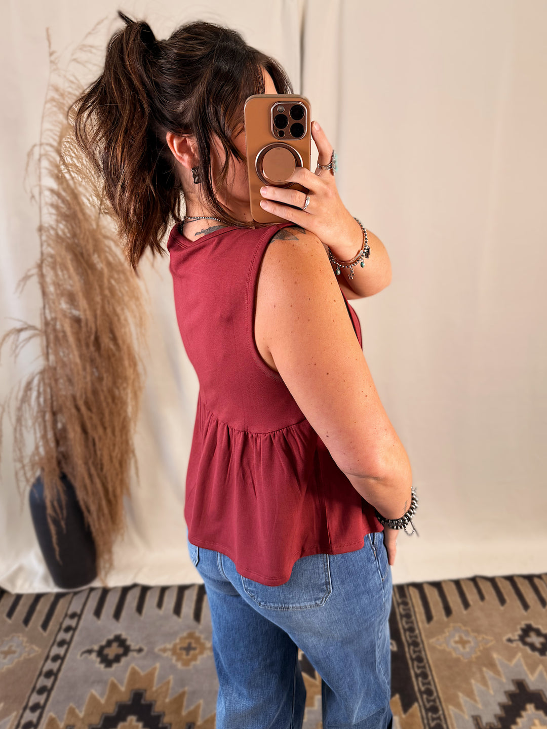 Pleated Jersey Top: Wine