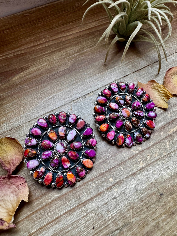 Pink Dahlia Cluster Earrings