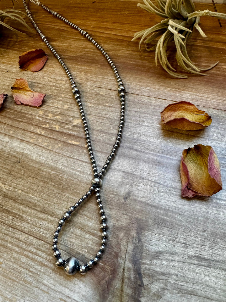 Silver Pearl Graduated Hoop Necklace - 23”