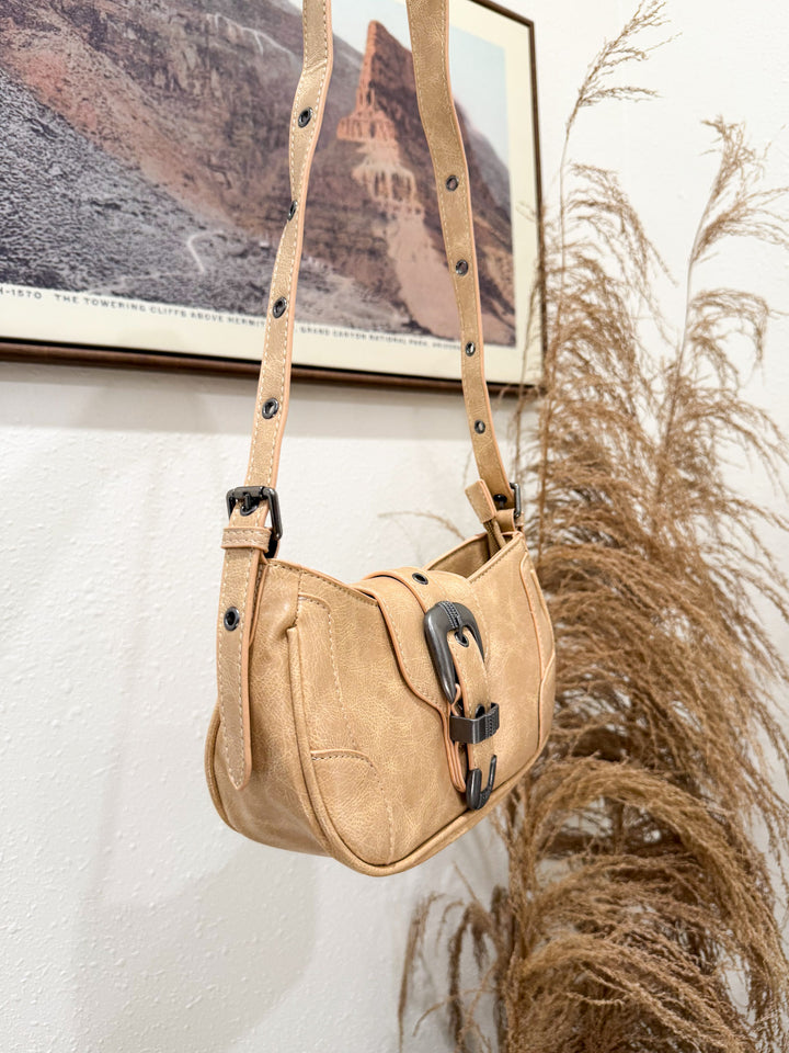 Western Buckle Accent Multi Panel Shoulder Bag