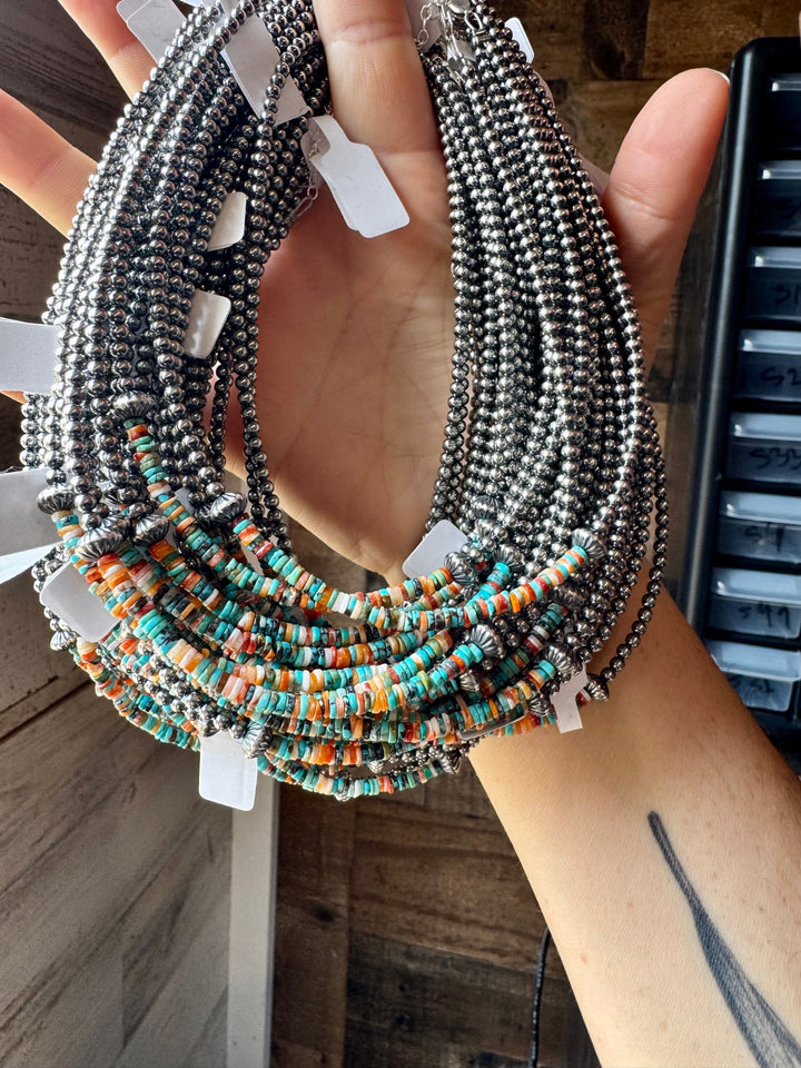 Spiny Oyster & Sterling Silver Pearl Choker - 14”