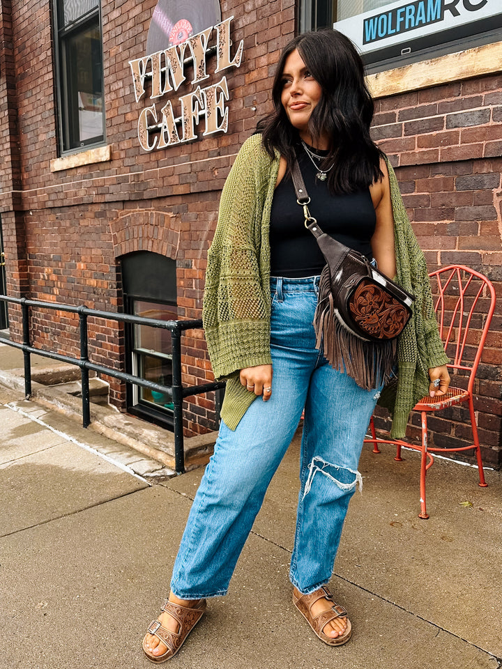 Reagan Crochet Cardigan: Moss