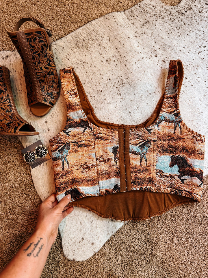 Wild Horses Corset Top with Straps