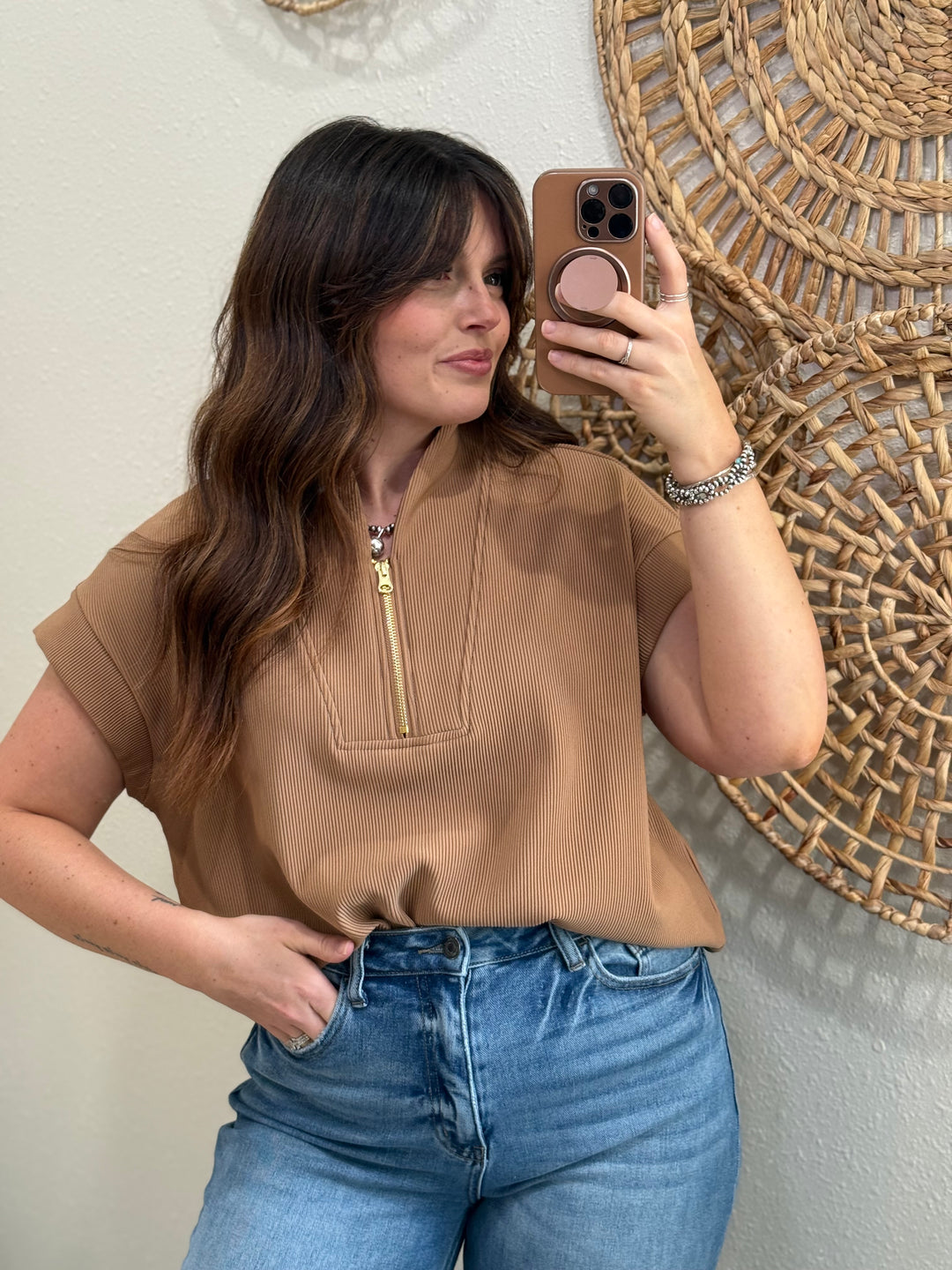 Kelsie Top: Deep Camel